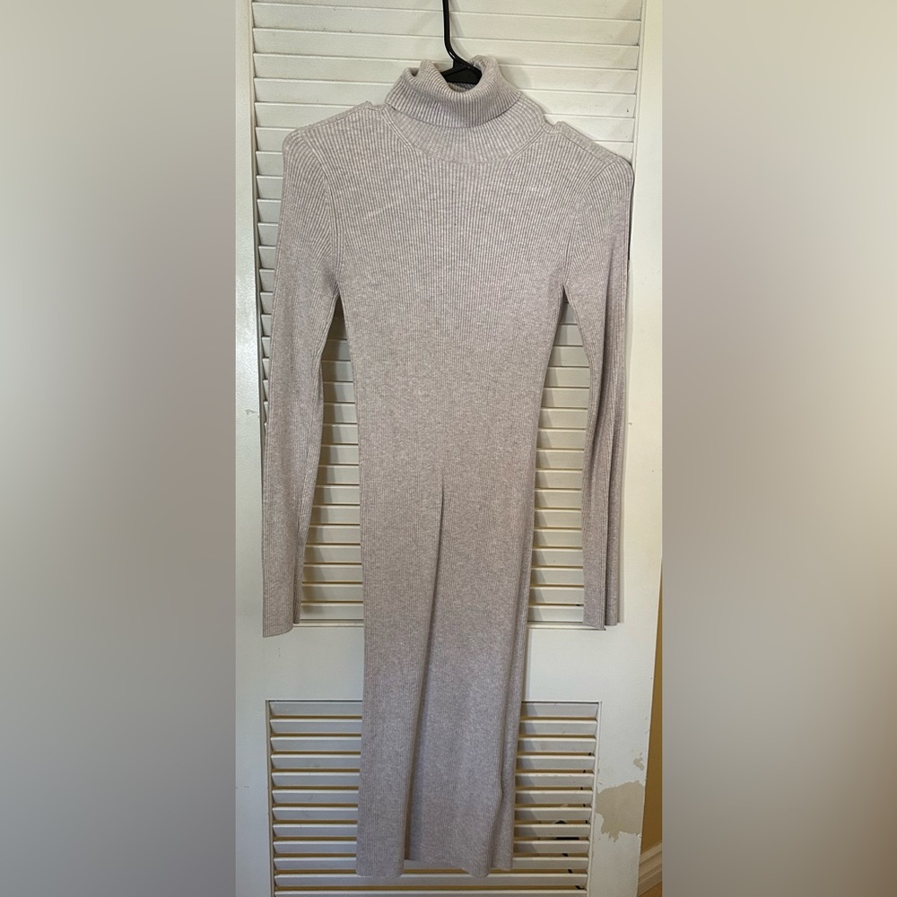Express Taupe Ribbed Turtleneck Midi Dress